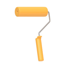 Yellow paint roller isolated on white background. 3D icon, sign and symbol. Cartoon minimal style. 3D Rendering Illustration