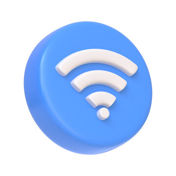 Blue Wireless network icon or technology wifi isolated on white background. 3D icon, sign and symbol. Cartoon minimal style. 3D Rendering Illustration