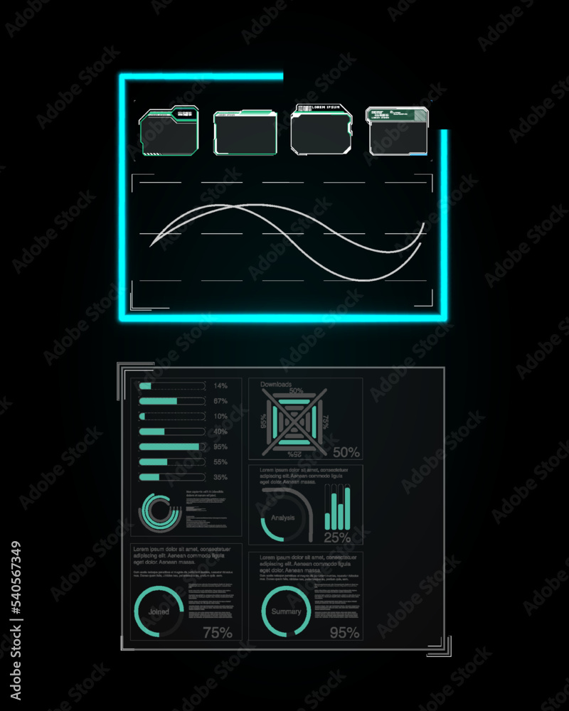 Poster sci fi modern user interface elements. futuristic abstract hud frame screen, button, loading, text i
