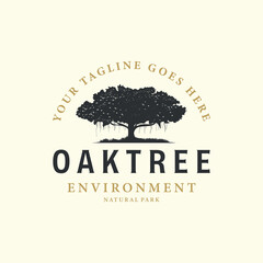 vintage retro banyan tree style logo vector design illustration, oak tree icon design