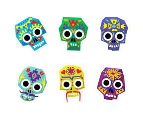 Ornamented Skull as Mexican Death Holiday Celebration Symbol Vector Set
