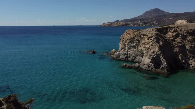 Tsigrado Beach Aerial View in Milos, Cyclades Island in Aegean Sea, Greece