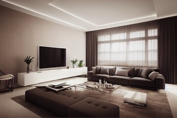 Large luxury modern bright interiors Living room mockup illustration 3D rendering computer digitally generated image