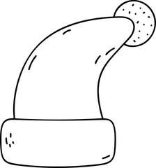 Christmas Santa Claus hat icon. Winter doodle.Simple outline vector of Christmas, New Year and holidays.Hand drawn black and white cartoon.