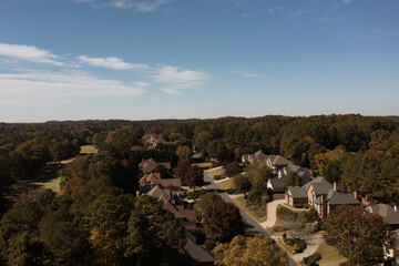 Panoramic aerial view of subdivision during fall of 2022