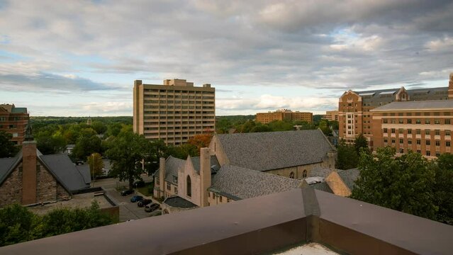 Panning Time Lapse Shot Of Residential Buildings Seen From Balcony In City - Ann Arbor, Michigan