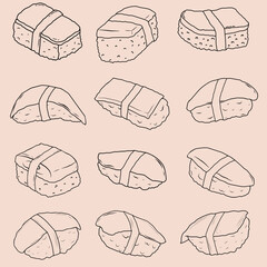 Hand drawn Sushi with seaweed line art