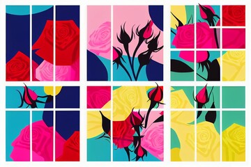 Set of flowers for tile. Very bright flash. Paint colors. Paints for design. Colors. Colored. Coloration. Colouration. Marking. Colours. Weekend. Abstract colorful background.