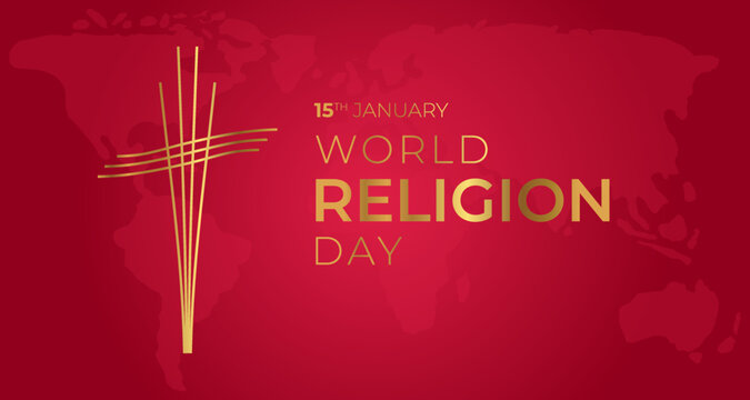 Red World Religion Day Background Illustration Banner with Abstract Gold Christian Cross