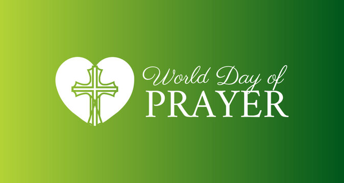 World Day of Prayer Green Illustration with Heart and Cross