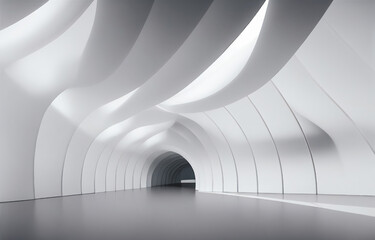 Fototapeta premium Futuristic tunnel with light and reflection, interior view. Abstract Architecture Background. Future background, business, or science concept. 3d illustration