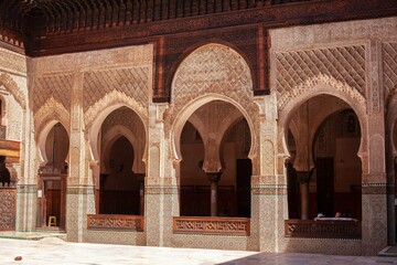 View of the mosque wall details in Morocco