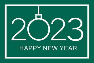 Happy new year 2023 greeting card design. Isolated vector illustration on green background.