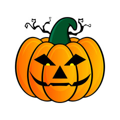 Pumpkin illustration with face for Halloween theme. Vector illustration