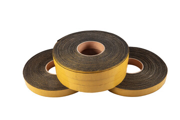 Fototapeta na wymiar Foam CR Neoprene Foam Strip with Single Sided Adhesive Tape. Single Sided strong adhesive CR Foam Rubber insulation tape.