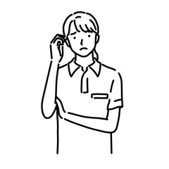 困った表情の女性ヘルパー　線画