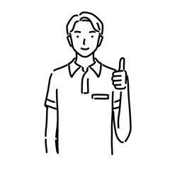 good jobポーズをする男性ヘルパー　線画