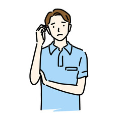 困った表情の男性ヘルパー　カラー