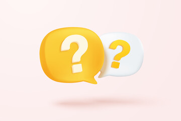 3d question mark icon sign or ask FAQ and QA answer solution information. Have a question, question answer sign or problem with cartoon minimal style concept. 3d icon vector rendering illustration