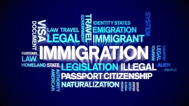 immigration animated tag word cloud;text design animation kinetic typography seamless loop.