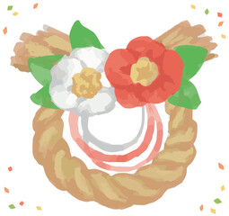 水彩風、お正月のしめ縄。ベクターイラスト素材。年賀状などに。