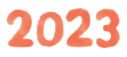 水彩風、2023の文字。ベクターイラスト素材。年賀状などに。