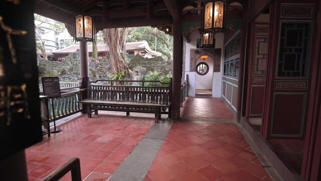 New Taipei City, Taiwan - Dec 03, 2021:  Tranquil 4.9 acre property featuring an elegant mansion and classic Chinese garden architecture. The landscape of Fangjian Study.