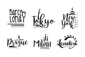 City and Capitals Name Original Design Vector Set
