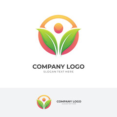 people nature logo template people and leaf combination logo with 3d green and yellow color style