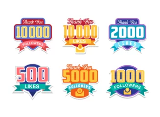 Foto op Plexiglas Likes and Followers Badges with Thank You Words as Celebration for Social Media Fans or Subscribers Vector Set © topvectors