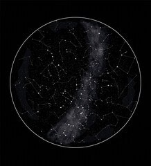 Star sky map with marked constellations.