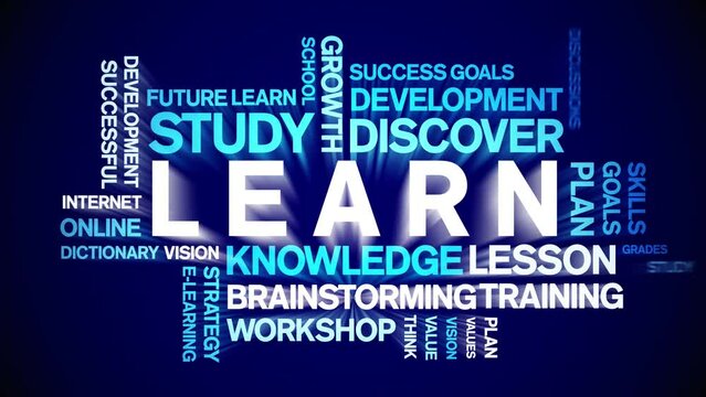 Learn animated tag word cloud;text design animation kinetic typography seamless loop.