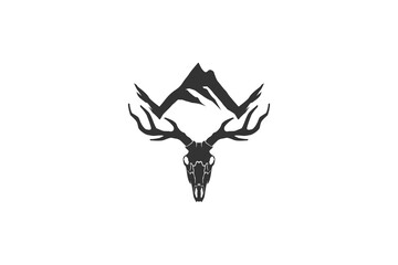 Deer hunting adventure outdoor logo design animal wildlife silhouette head horns deer skull, mountain element.