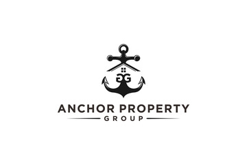 Anchor marine logo nautical icon design silhouette roof house property