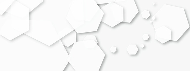 Abstract white geometric hexagon background with shadow. Hexagonal pattern background. Vector illustration.