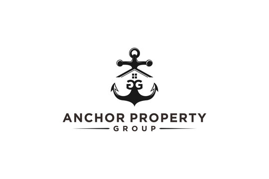 Anchor marine logo nautical icon design silhouette roof house property