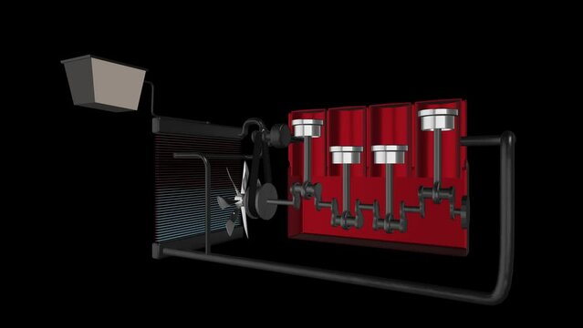 3d engine cooling system seamless loop animation