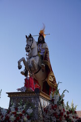 Traditional procession catholic religion corpus christi cusco peru