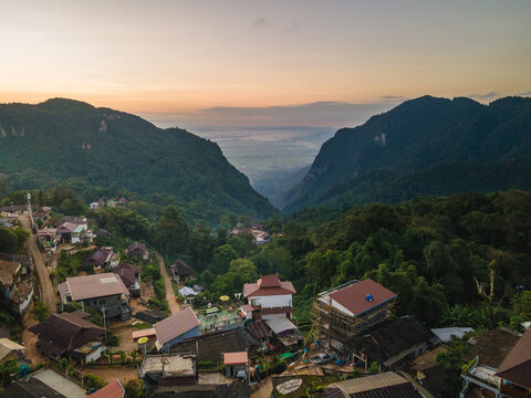 Ban pha hee village locate at the cliff, northern Thai village for traveler on vacation, Chiang rai, Thailand