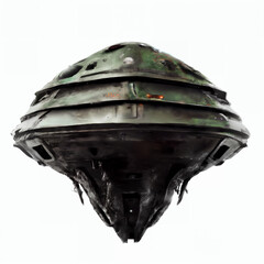 UFO, damaged extraterrestrial spaceship isolated on white background © dottedyeti