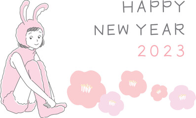 うさぎの着ぐるみを着た女の子の年賀状イラスト