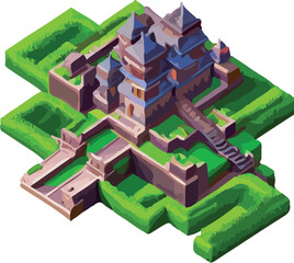 Vector isometric low poly japanese castle.