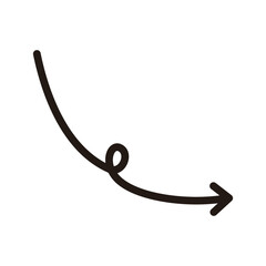 くるんと曲がった手描き矢印のイラスト
