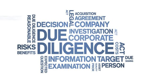 Due Diligence animated tag word cloud;text design animation kinetic typography seamless loop.