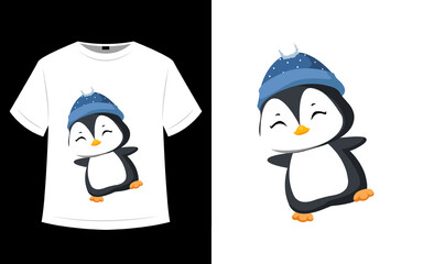 T shirt design, penguin winter character