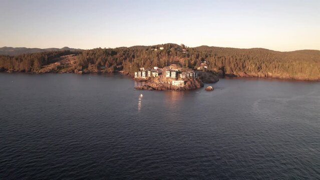 Aerial drone footage of waterfront property on the coast, Vancouver Island, Sooke, real estate, waterfront property. 4K 24FPS