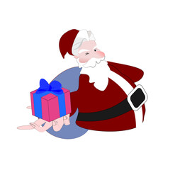 Happy new year. Vector illustration Santa Claus and gift on isolate white background.
