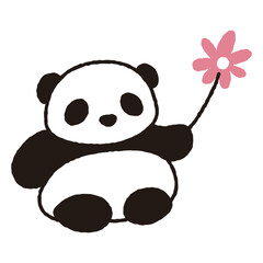 花を持つパンダの赤ちゃんのイラスト