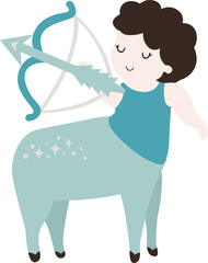 Children's horoscope icon. Children's zodiac. Zodiac sign Sagittarius illustration. Astrological horoscope symbol character for kids.
Vector illustration isolated on a white background.