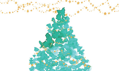 水彩画。水彩タッチのクリスマスツリー。モミの木の水彩イラスト。Watercolor painting. Christmas tree with watercolor touch. Watercolor illustration of a fir tree.